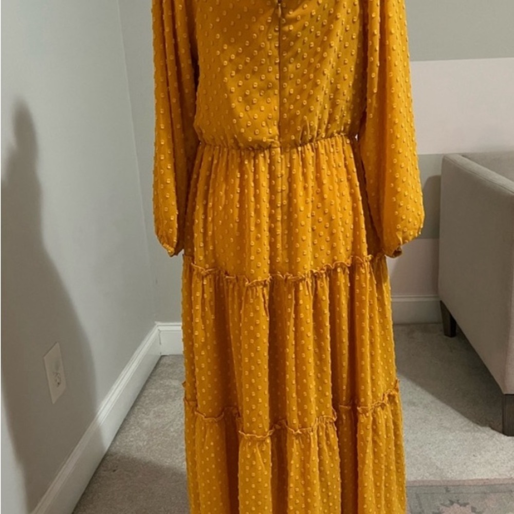 J.Crew marigold Swiss dot layered dress.